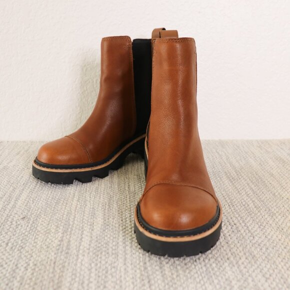 Sorel Joan Now Chelsea Boots Women's 8 Brown Leather Waterproof Lug Sole Block - Picture 8 of 16